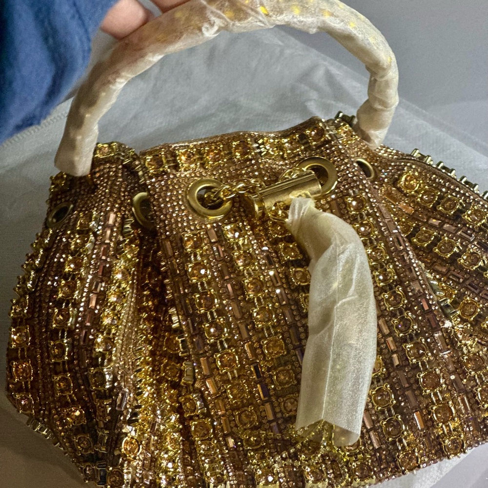 Sparkly Diamond Rhinestone Bucket Bag – Champagne Gold Evening Glam SBL Gold ❤️ - Picture 4 of 16